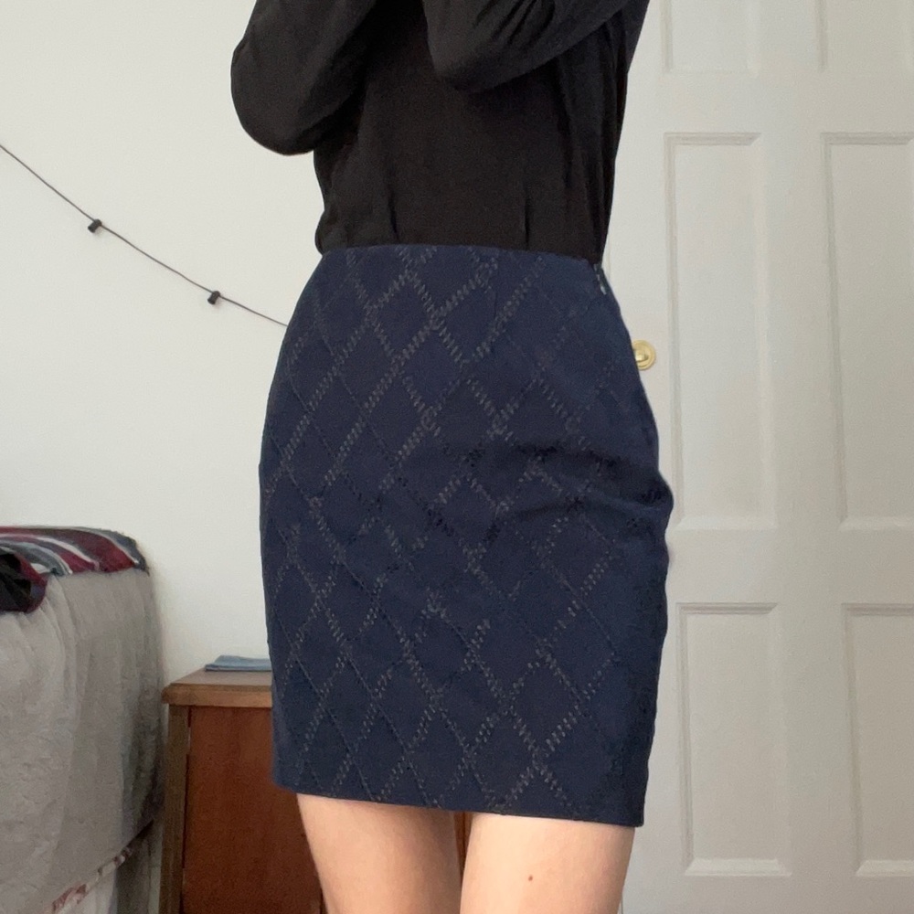 Notations Blue Textured Hexagon Pattern Mini Skir… - image 2